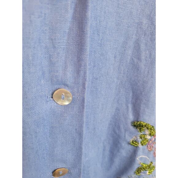 Vtg Jane Ashley Blue Floral Embroidered Linen Blend Shirt & Dress Size Large - Picture 7 of 15